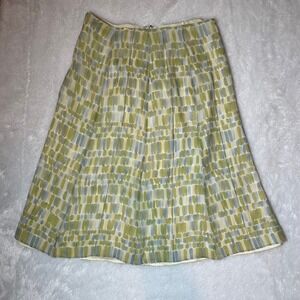 Talbots Petites Pure Silk Abstract Geometric Pleated A-Line Midi Skirt Green 6P